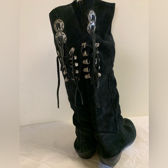 Celestial Suede Leather Boots Size 8 Metal Star Lace Up Details Hidden Zipper - Picture 5 of 10
